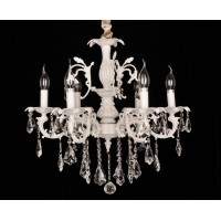 Винтажная люстра белая с хрустальными подвесами 6 свечей Е14 220V