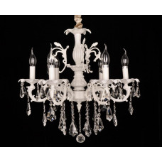 Вінтажна люстра біла з кришталевими підвісами 6 свічок Е14 220V