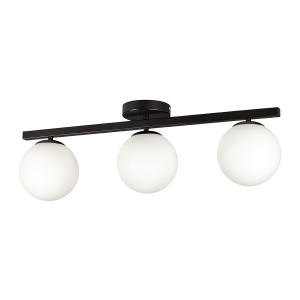 Люстра стельова 670×200мм чорна 3 плафони E27 скляні кулі