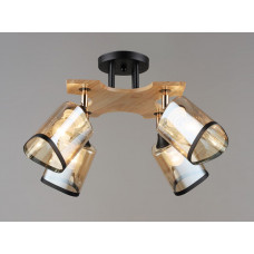 Люстра потолочная лофт из металла, дерева и стекла на 4 лампы цоколь Е27
