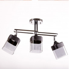Потолочная люстра на 3 поворотных плафона Е27 стекло металл черная с хромом 52×30см