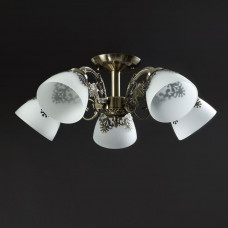 Люстра стельова з 5 матовими плафонами з бронзовим декором цоколь Е27
