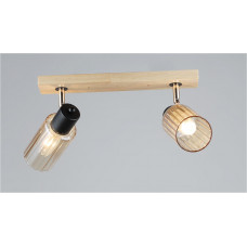 Люстра з дерев’яною основою 2 плафони рельєфне скло, білий метал Е27