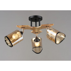 Лофт люстра с деревянной базой и 3 стеклянными поворотными плафонами Е27