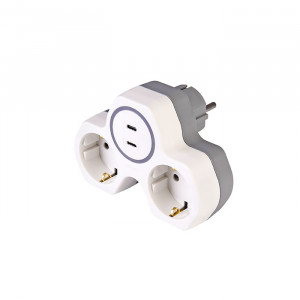 Мережевий розгалужувач 16А на 2 розетки з 2 портами USB Type-C