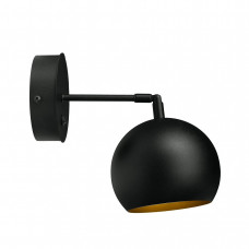 Настінний світильник куля метал чорний-золото під лампу Е27 вбудований вимикач