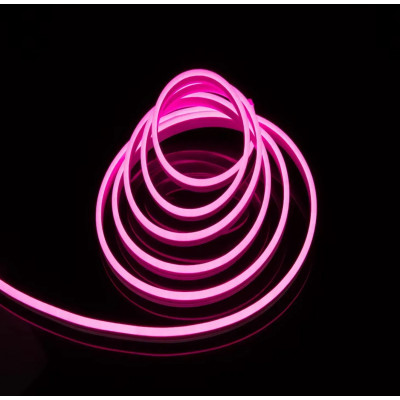 Неоновая 12V лента розовая 6×12 мм IP65 с блоком питания