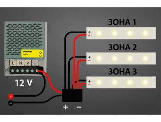 Блок питания 12 V: как правильно к одному БП подключить несколько зон LED подсветки 