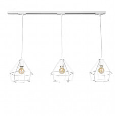 Подвесная трековая люстра белая многогранная на 3 лампы Е27