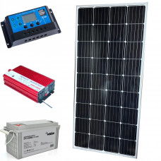 Портативная электростанция для дома с солнечной панелью 150W и АКБ 12V 150Ah (1800W) инвертор 500Вт (макс 1000Вт) чистая синусоида + ШИМ 30А