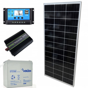 Резервное питание для дома 1500Вт комплект солнечная панель 170Вт с контроллером ШИМ 30А 12/24V, гелевая АКБ 55Ач и инвертором 12В 1500/3000Вт LED STORY