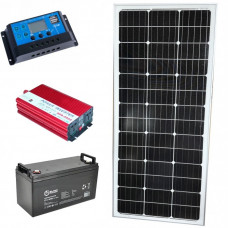 Комплект зарядной станции на солнечной батареи 100ВТ + инвертор 500Вт(макс 1000Вт) чистый синус + ШИМ 30А и АКБ 12В 100Ач (1200Вт)