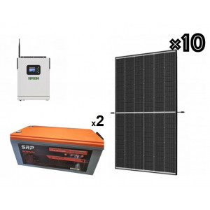 Комплект резервного електроживлення з сонячними панелями 445 Вт (10 шт.), інвертором 5,5 кВт Premium Wi-Fi та двома LiFePO₄ акумуляторами 48 В 100 А·год (5120 Вт)