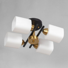 Стельова люстра чорний каркас із золотом, 4 лампи Е27