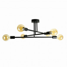 Стельова люстра лофт 6×E27 на 3 штангах, чорна