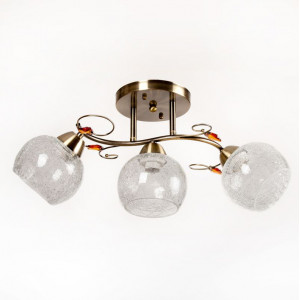 Потолочная люстра на 3 плафона бронза со стеклянными плафонами «трещины» Е27