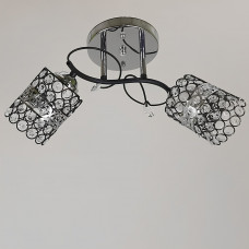 Стельова люстра з кришталиками на 2 плафони хром/чорний патрон E27