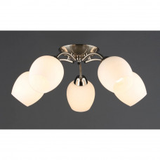 Стельова люстра з матовими плафонами 5×E27 нікель