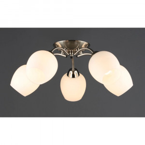 Стельова люстра з матовими плафонами 5×E27 нікель