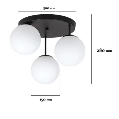 Стельовий світильник чорний з білими плафонами, 3 лампи E27