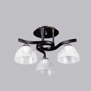Потолочный светильник с 3 стеклянными декоративными плафонами черный металл E27