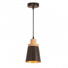 Світильник декоративний чорний із деревом підвісний цоколь Е27