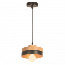 Світильник підвісний круглий дерево/метал патрон Е27 чорний