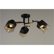 Потолочный светильник 3 плафона E27 поворотный черный с деревом