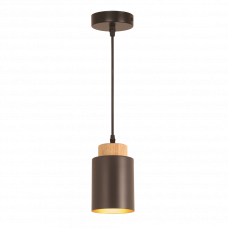 Потолочный светильник цилиндрический черный с золотом декор дерево цоколь Е27