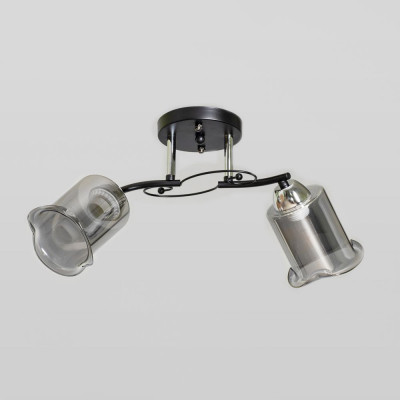 Світильник стельовий двоплафонний, чорний каркас з хромованими вставками, патрон E27