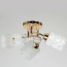 Світильник стельовий класичний з візерунком 3 плафони під лампу Е27 біло-золотий