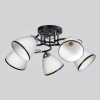 Потолочный светильник на 5 ламп E27 черный каркас, стеклянные плафоны