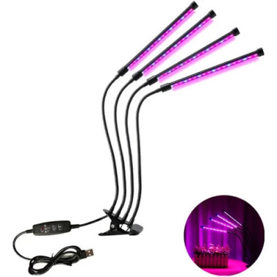 Світлодіодна фітолампа 18W 4 гілки USB Full Spectrum 660/450 nm таймер