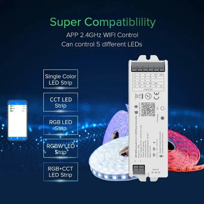 Універсальний Wi-Fi контролер 5in1 12-24V для led стрічки RGB RGBW RGB+CCT 15A
