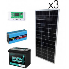 Комплект сонячної електростанції : панелі 3×120W + інвертор 800/1600Вт чист...