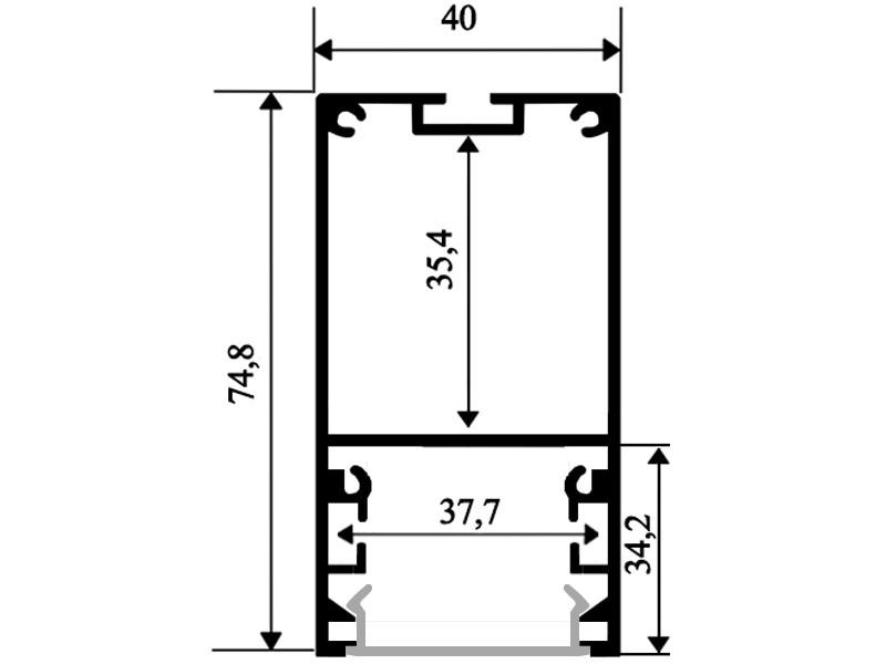 Профиль для LED ленты LS44 (40mm) с матовым рассеивателем 2м (цена 1 м)