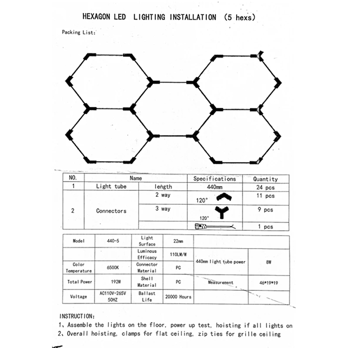 Светильник для коммерческих помещений 168W светодиодный 18480Lm 5hexs 6500К холодный белый